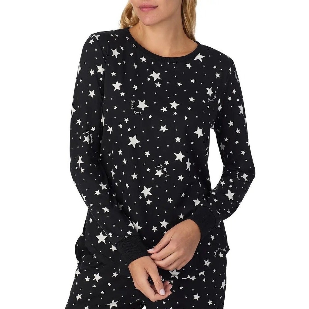 Kate Spade Pajama Top Women Large Black White Star Print NWT Whimsigoth Sleep‎